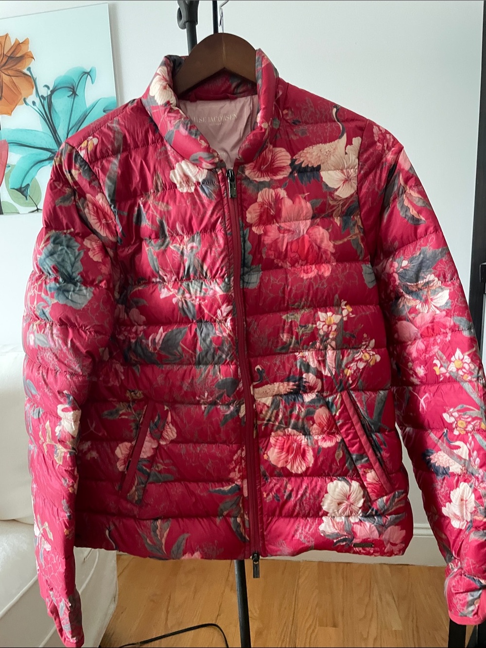 Ilse Jacobsen Pink Red Floral Quilted Puffer Jacket